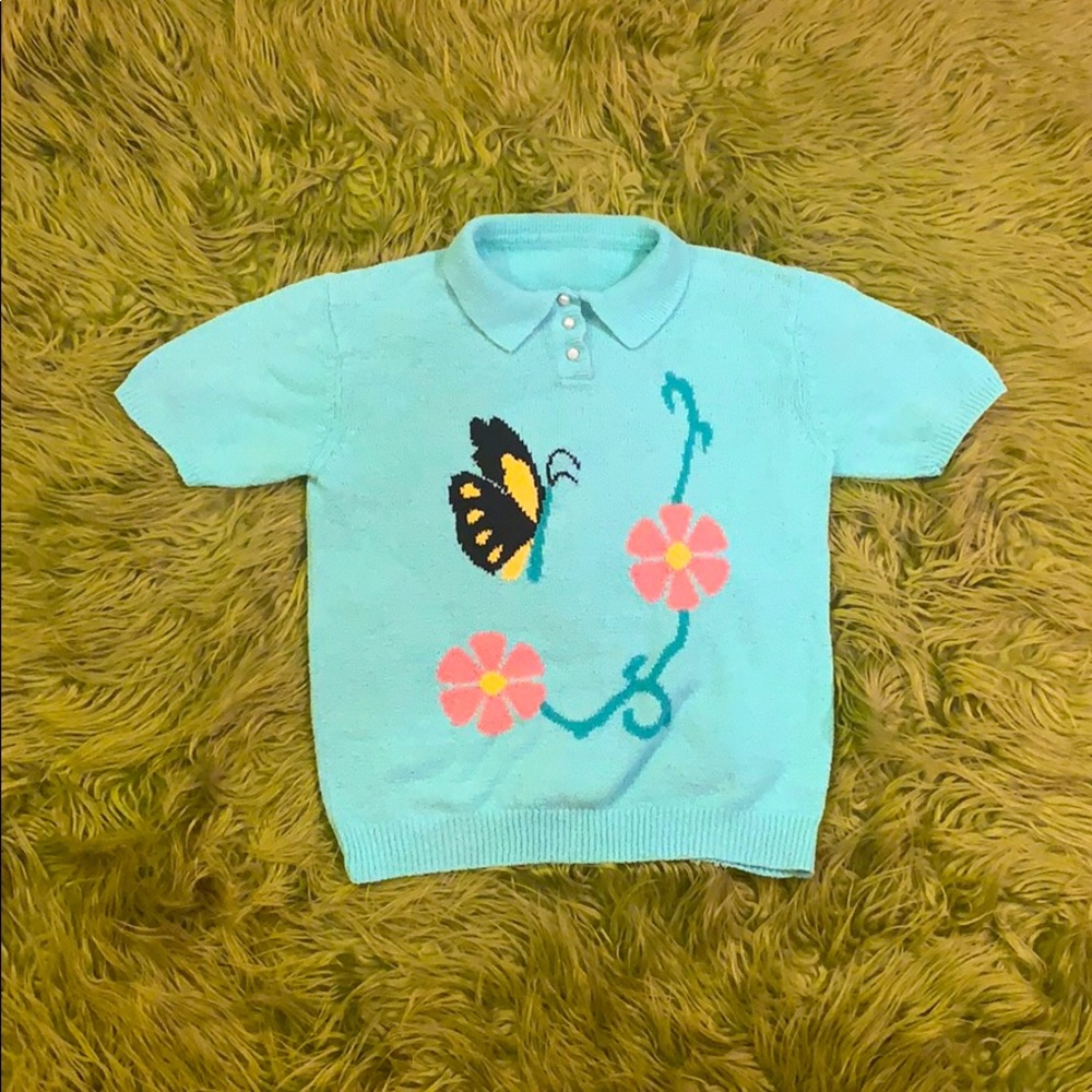 Vintage Kawaii Butterfly Flower Sweater Shirt !